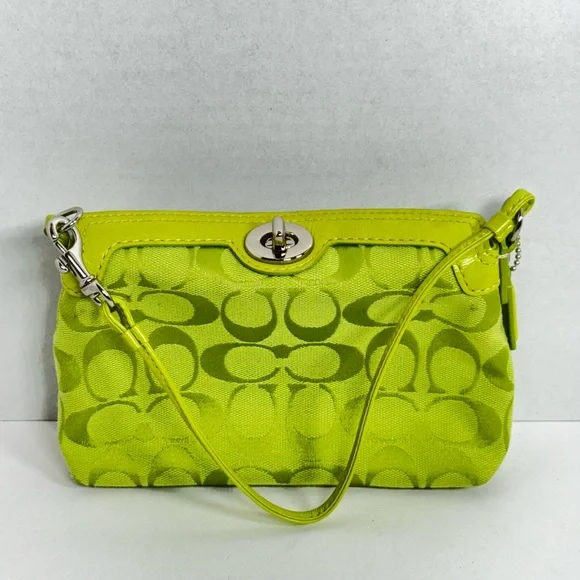 Coach Signature Lime Green Mini Convertible Shoulder/Wristlet bag - Picture 1 of 16